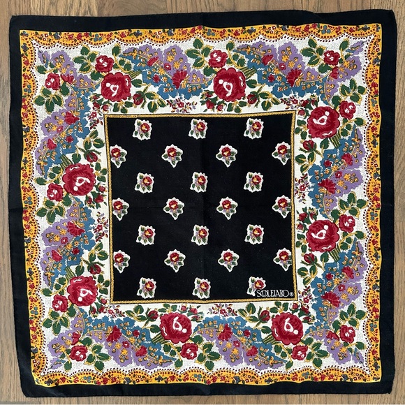 SOLD Souleiado Provencal Cotton Floral Printed Scarf in Red Multicolor 18.25" - Picture 7 of 8